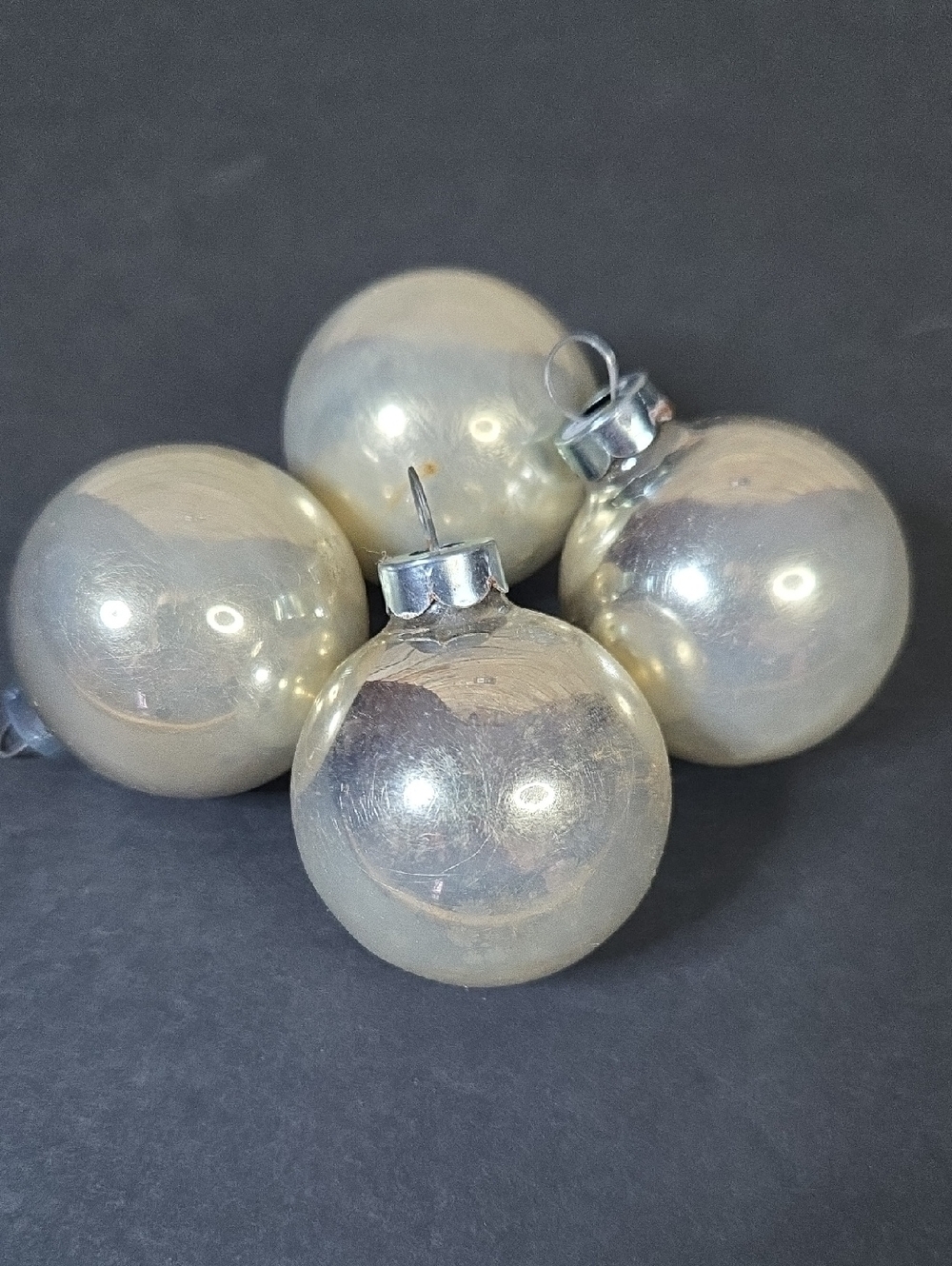 Vintage 1.5" Glass Christmas Silvery White Holiday Ornament Set